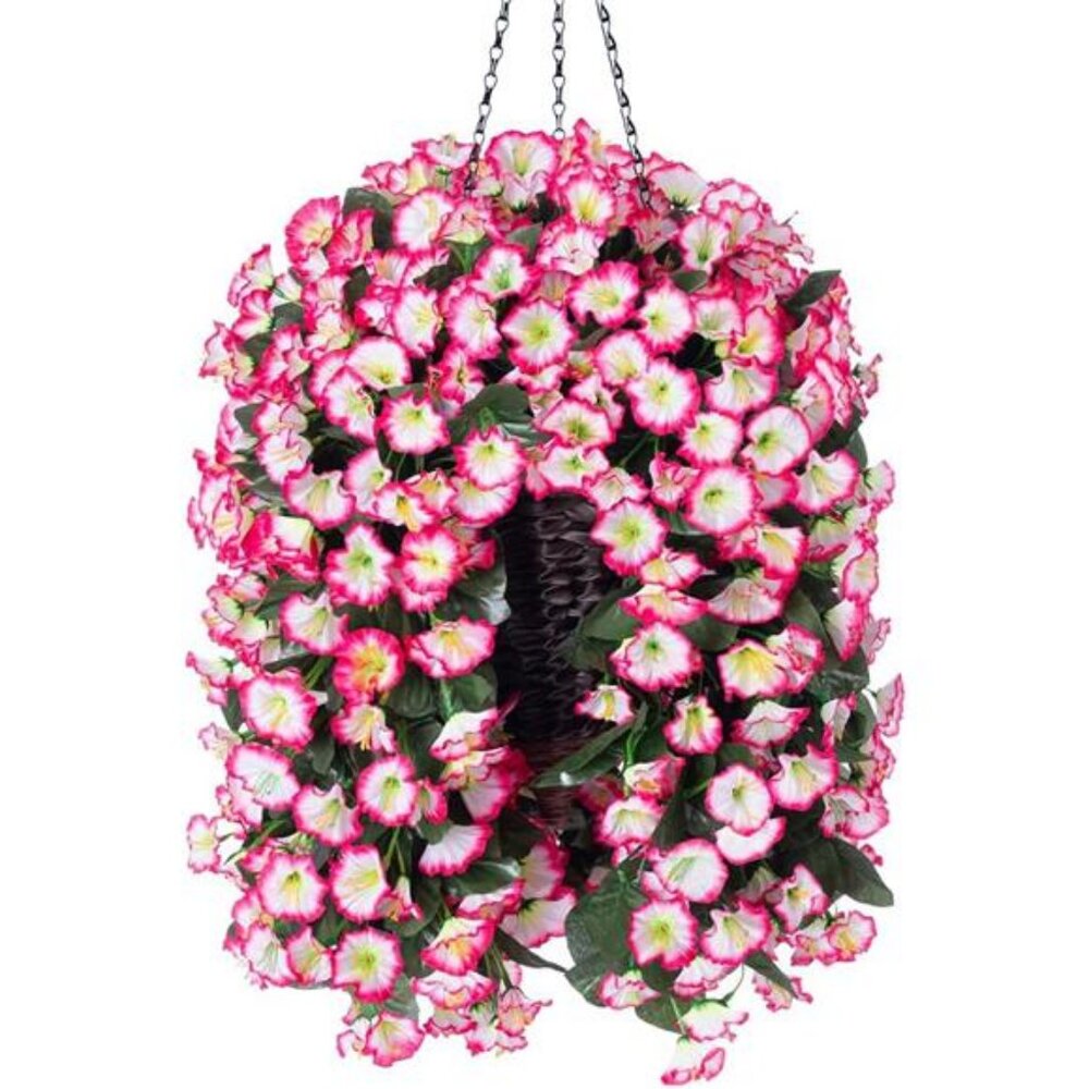 Artificial Hanging Flowers in Basket Fake Plant for Outside, Silk